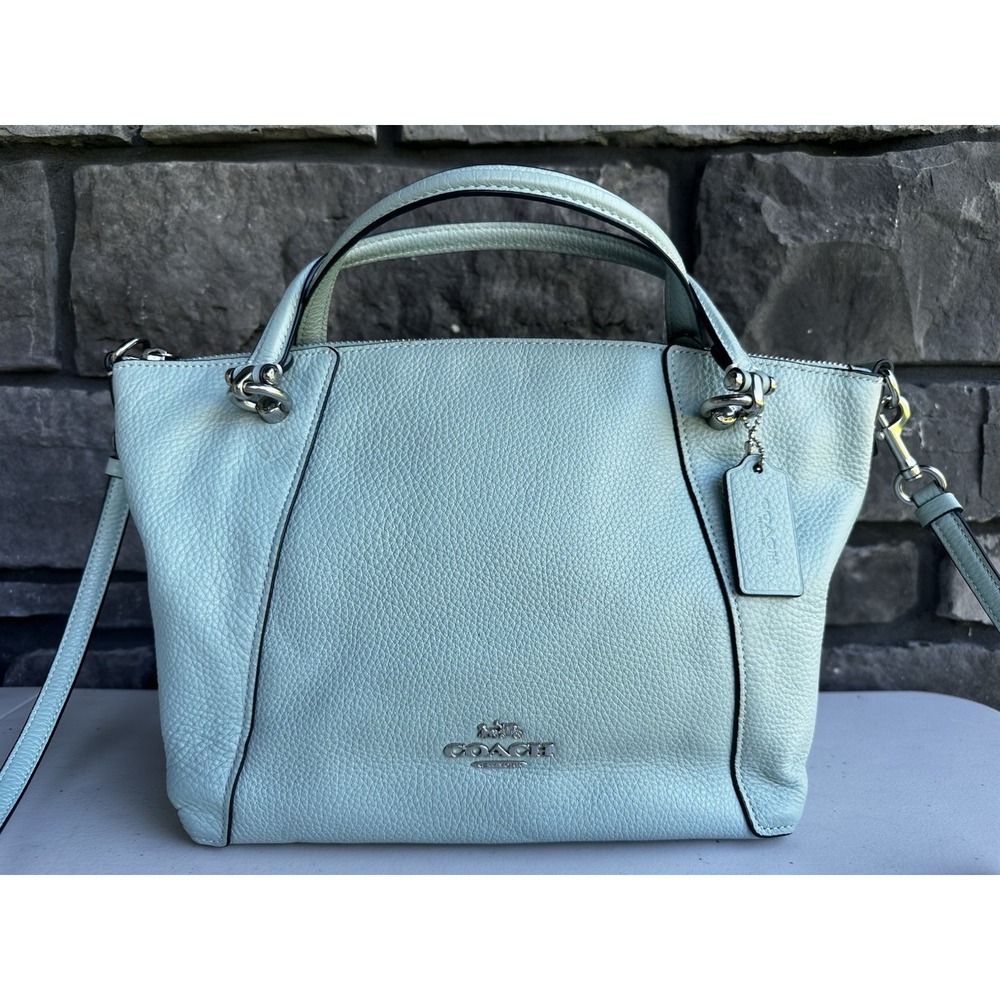 Coach Kacey Pebbled Leather Satchel Handbag Purse Bag Light Powder Blue C6229